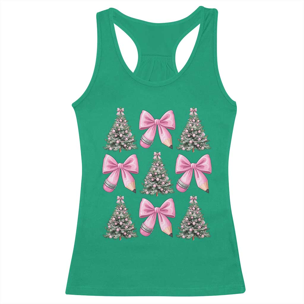 Coquette Bow Christmas Racerback Tank Top Girly Xmas Tree Teacher Pencil Bow TS10 Irish Green Print Your Wear