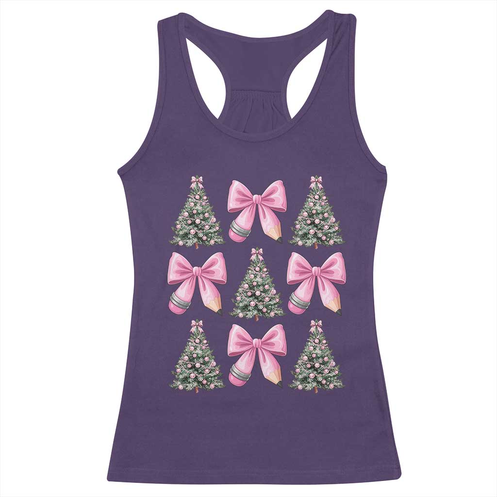Coquette Bow Christmas Racerback Tank Top Girly Xmas Tree Teacher Pencil Bow TS10 Purple Print Your Wear