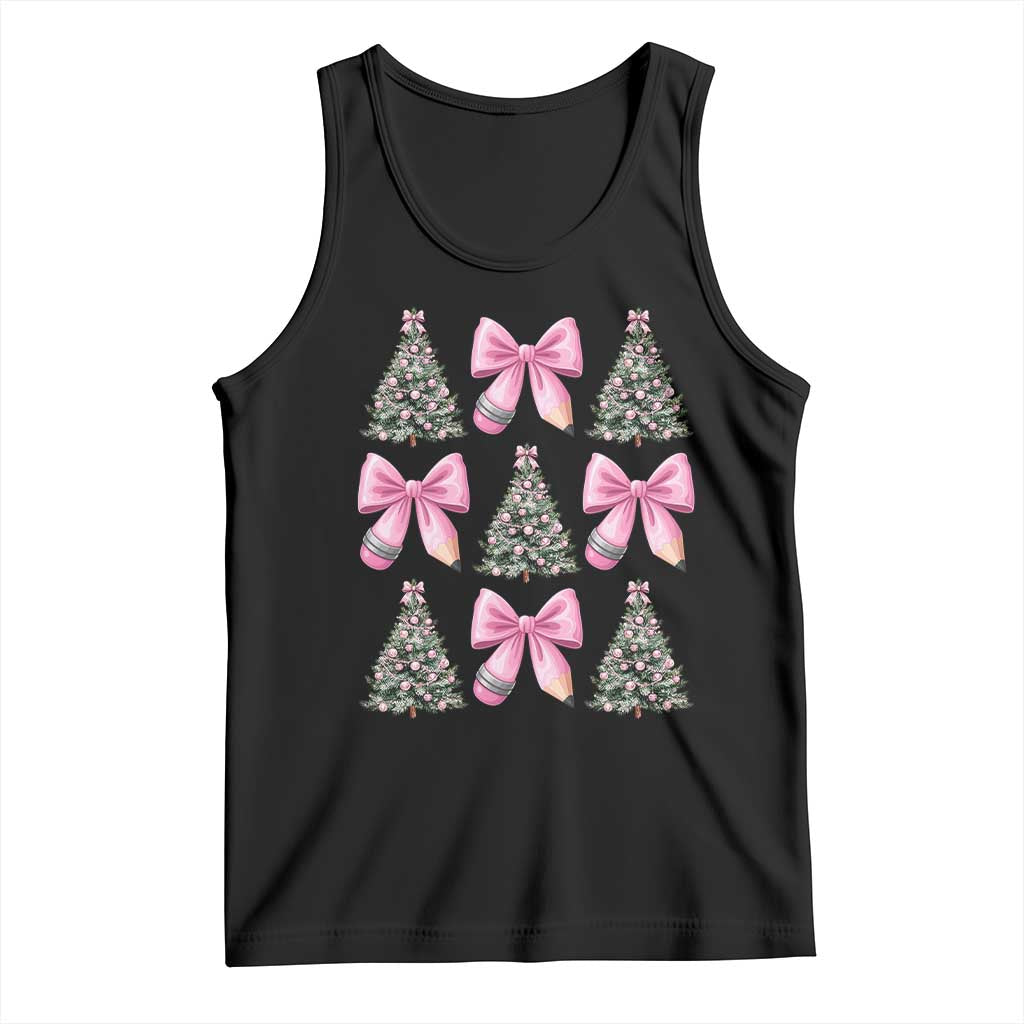Coquette Bow Christmas Tank Top Girly Xmas Tree Teacher Pencil Bow TS10 Black Print Your Wear