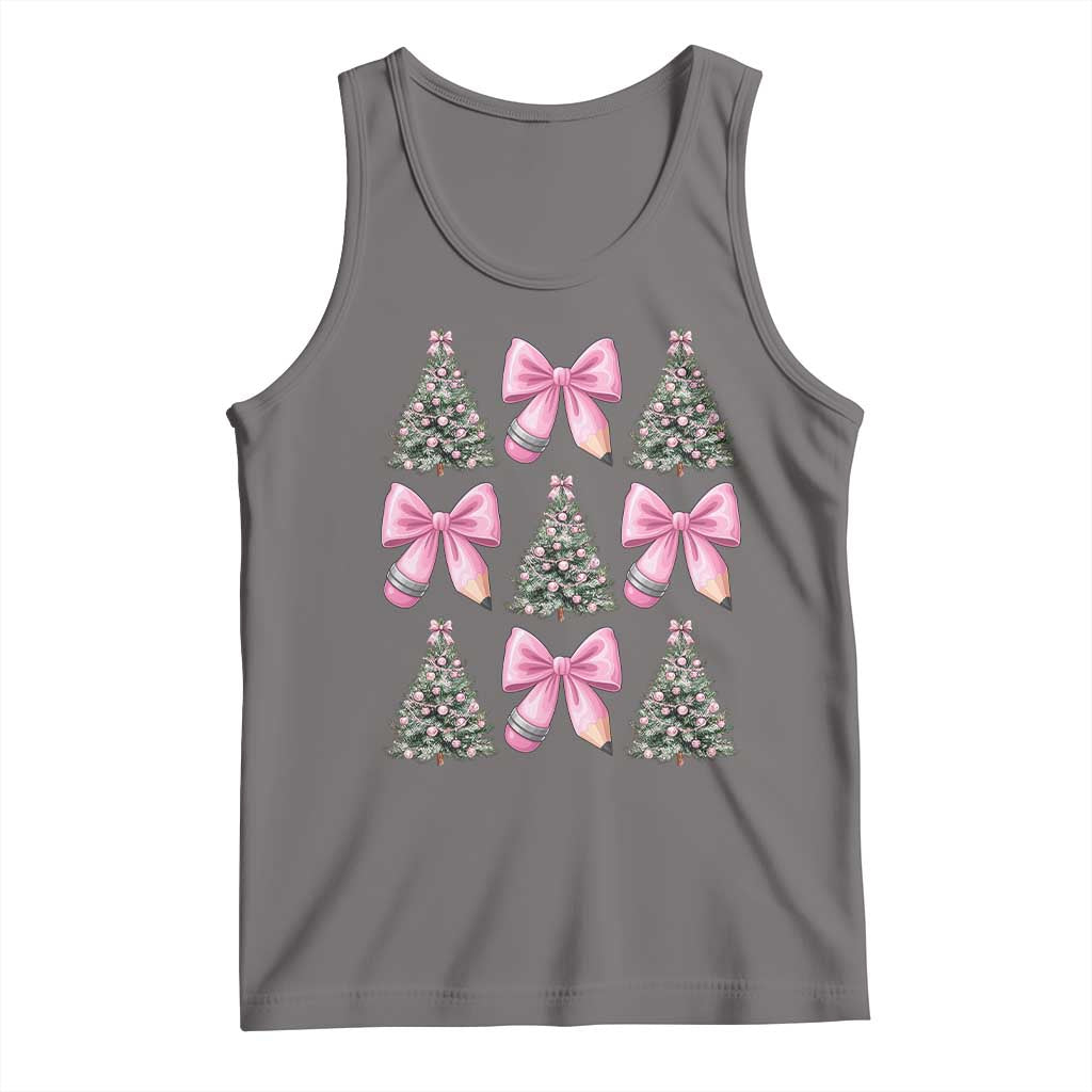 Coquette Bow Christmas Tank Top Girly Xmas Tree Teacher Pencil Bow TS10 Deep Heather Print Your Wear