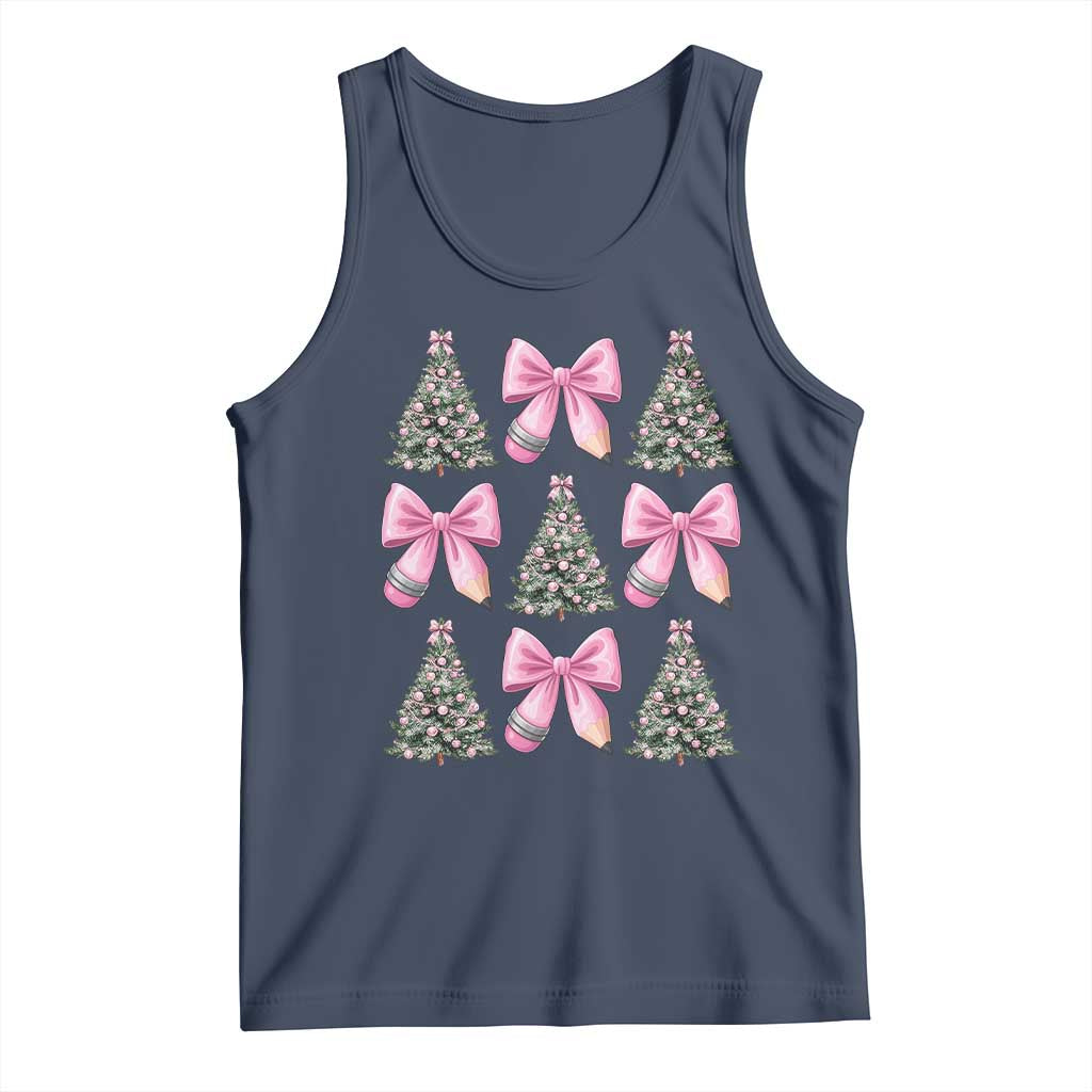 Coquette Bow Christmas Tank Top Girly Xmas Tree Teacher Pencil Bow TS10 Navy Print Your Wear