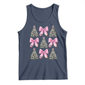 Coquette Bow Christmas Tank Top Girly Xmas Tree Teacher Pencil Bow TS10 Navy Print Your Wear
