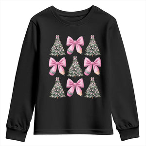 Coquette Bow Christmas Youth Sweatshirt Girly Xmas Tree Teacher Pencil Bow TS10 Black Print Your Wear