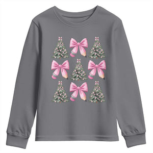 Coquette Bow Christmas Youth Sweatshirt Girly Xmas Tree Teacher Pencil Bow TS10 Charcoal Print Your Wear