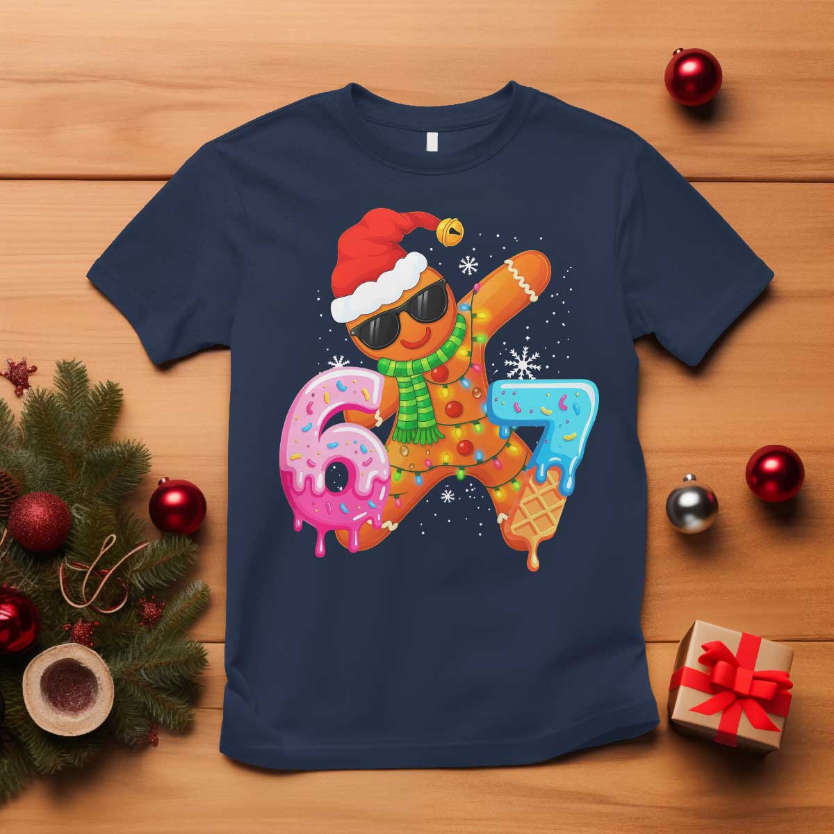 Funny 67 Meme Gingerbread Christmas T Shirt Six Seven Ice Cream Drip Boys TS10 Navy Print Your Wear