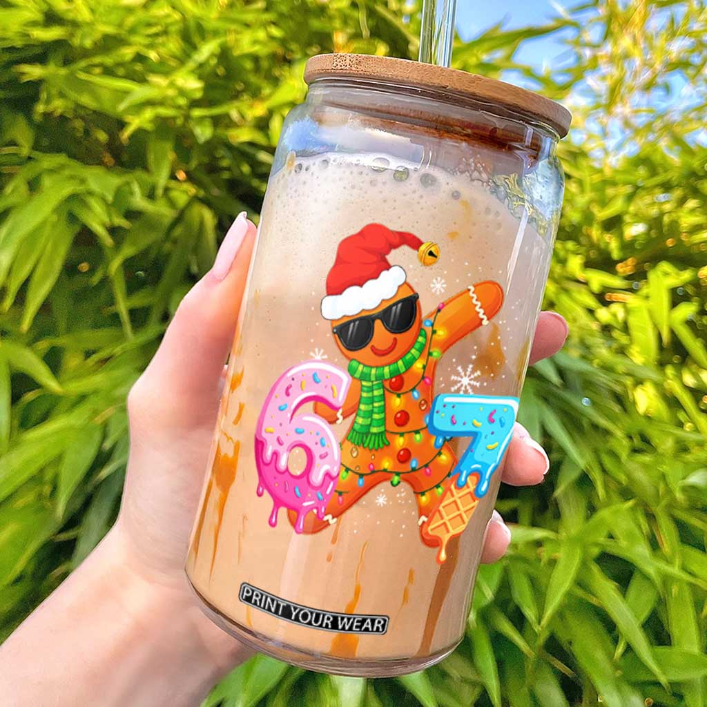 Funny 67 Meme Gingerbread Christmas Glass Can Six Seven Ice Cream Drip Boys TS10 Black Print Your Wear