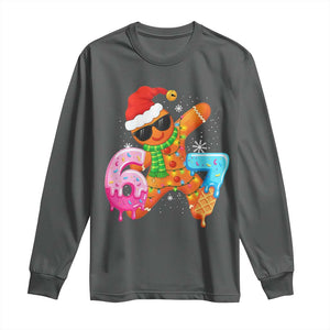 Funny 67 Meme Gingerbread Christmas Long Sleeve Shirt Six Seven Ice Cream Drip Boys TS10 Dark Heather Print Your Wear