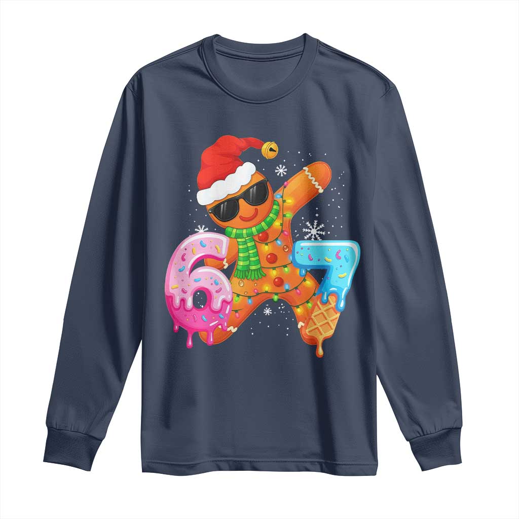 Funny 67 Meme Gingerbread Christmas Long Sleeve Shirt Six Seven Ice Cream Drip Boys TS10 Navy Print Your Wear