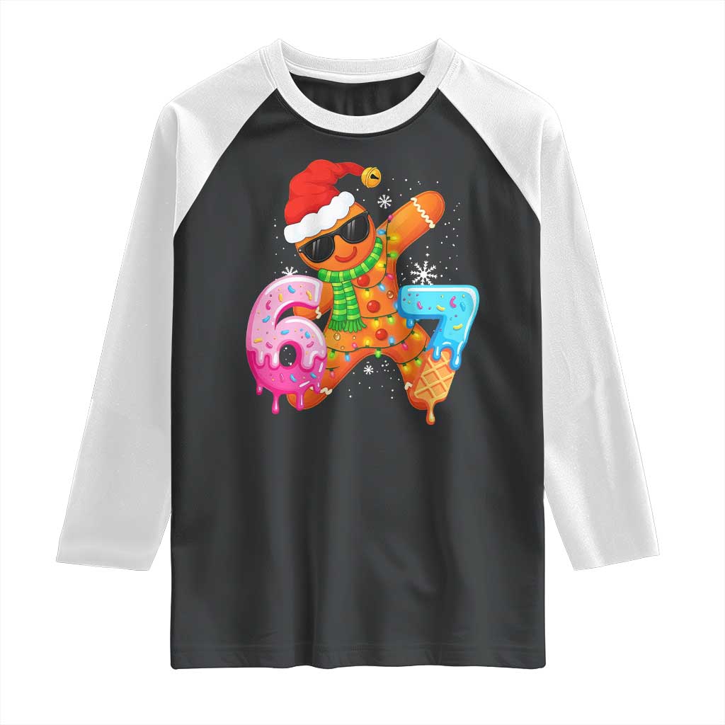 Funny 67 Meme Gingerbread Christmas Raglan Shirt Six Seven Ice Cream Drip Boys TS10 Black White Print Your Wear