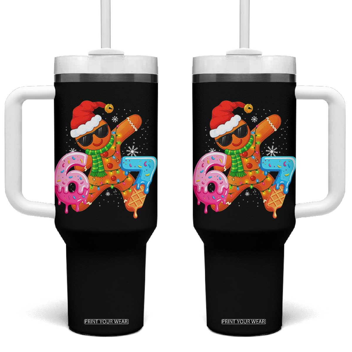 Funny 67 Meme Gingerbread Christmas Tumbler With Handle Six Seven Ice Cream Drip Boys TS10 One Size: 40 oz Black Print Your Wear