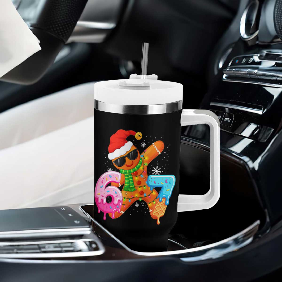 Funny 67 Meme Gingerbread Christmas Tumbler With Handle Six Seven Ice Cream Drip Boys TS10 Print Your Wear
