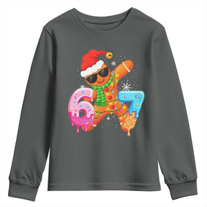 Funny 67 Meme Gingerbread Christmas Youth Sweatshirt Six Seven Ice Cream Drip Boys TS10 Dark Heather Print Your Wear