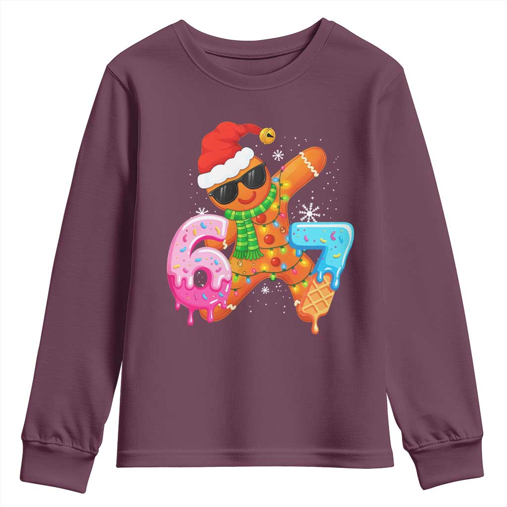 Funny 67 Meme Gingerbread Christmas Youth Sweatshirt Six Seven Ice Cream Drip Boys TS10 Maroon Print Your Wear