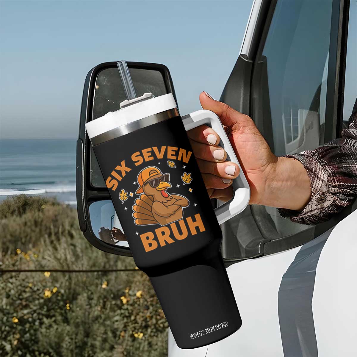 67 Funny Thanksgiving Tumbler With Handle Six Seven Bruh 6 7 Turkey Meme TS10 Print Your Wear