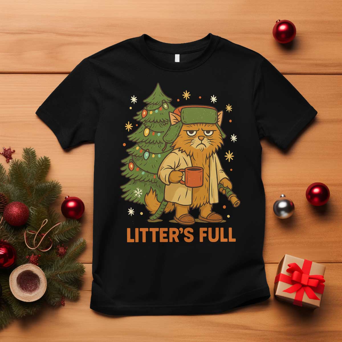 Litters Full T Shirt Funny Christmas Vacation Cat TS10 Black Print Your Wear