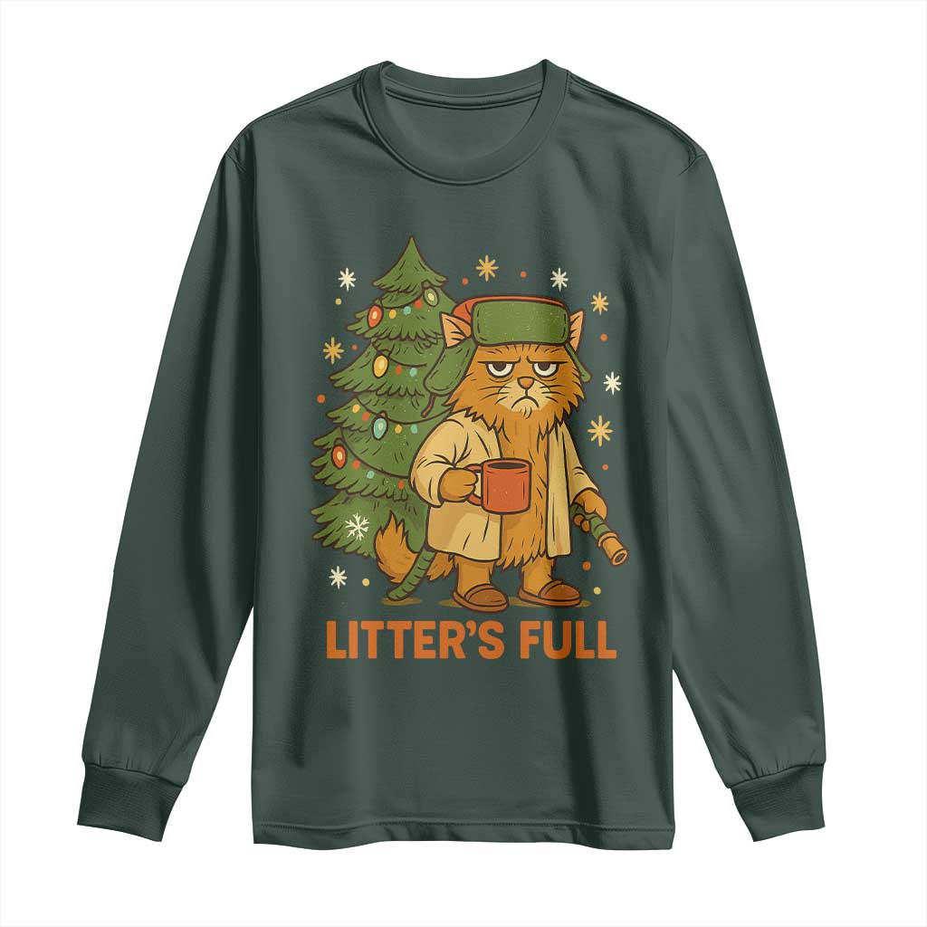 Litters Full Long Sleeve Shirt Funny Christmas Vacation Cat TS10 Dark Forest Green Print Your Wear