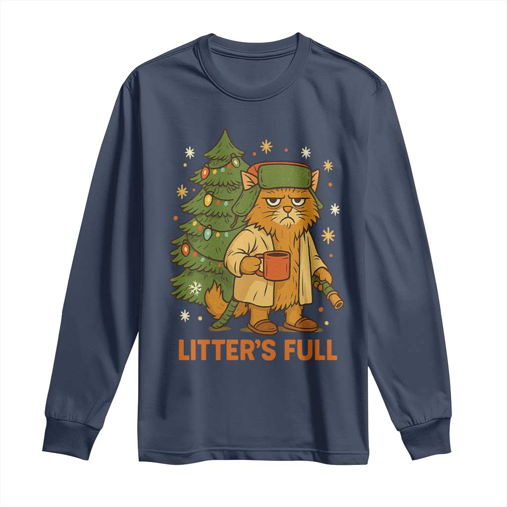 Litters Full Long Sleeve Shirt Funny Christmas Vacation Cat TS10 Navy Print Your Wear