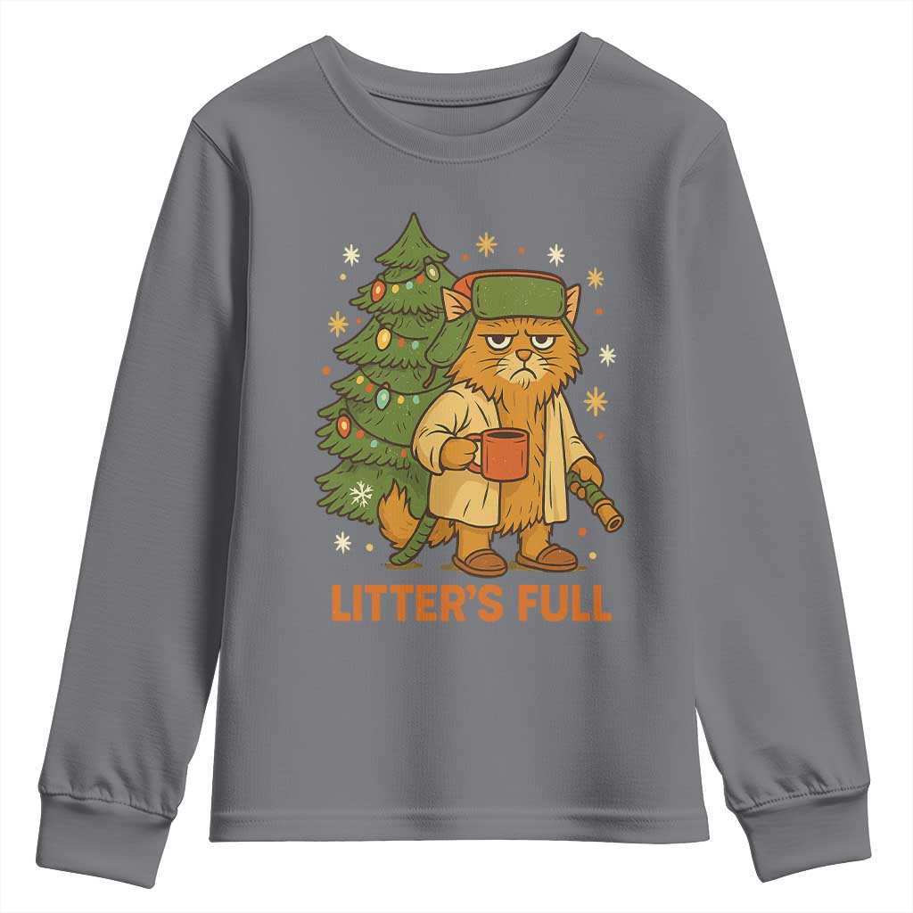 Litters Full Youth Sweatshirt Funny Christmas Vacation Cat TS10 Charcoal Print Your Wear