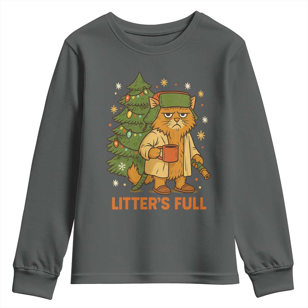 Litters Full Youth Sweatshirt Funny Christmas Vacation Cat TS10 Dark Heather Print Your Wear