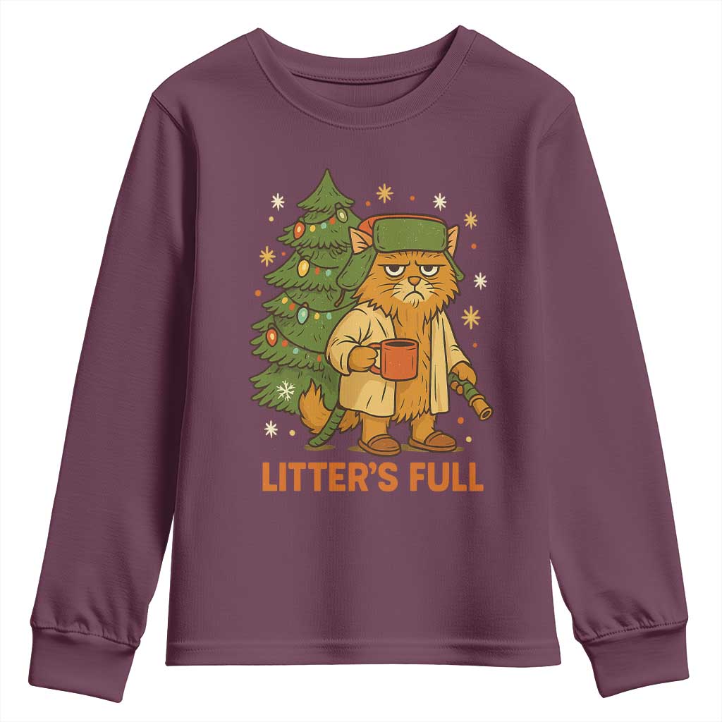Litters Full Youth Sweatshirt Funny Christmas Vacation Cat TS10 Maroon Print Your Wear
