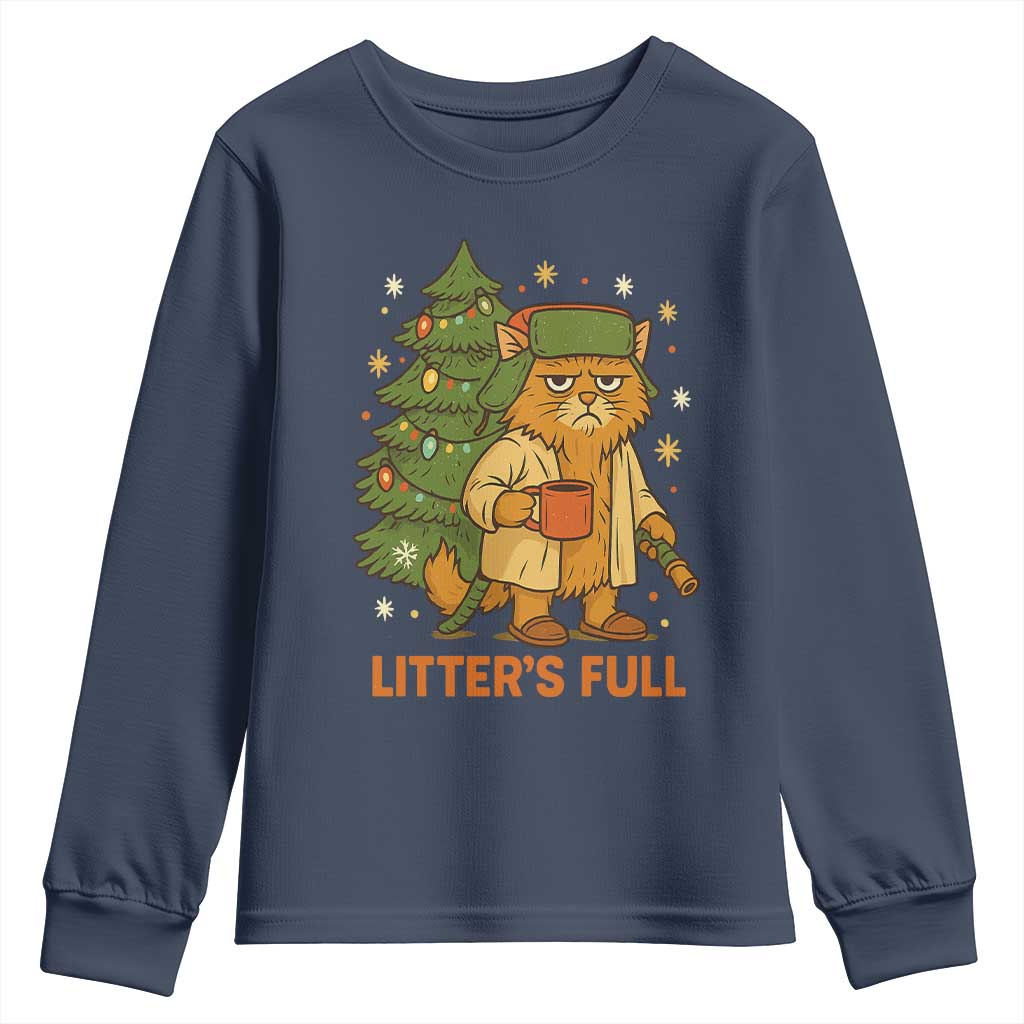 Litters Full Youth Sweatshirt Funny Christmas Vacation Cat TS10 Navy Print Your Wear