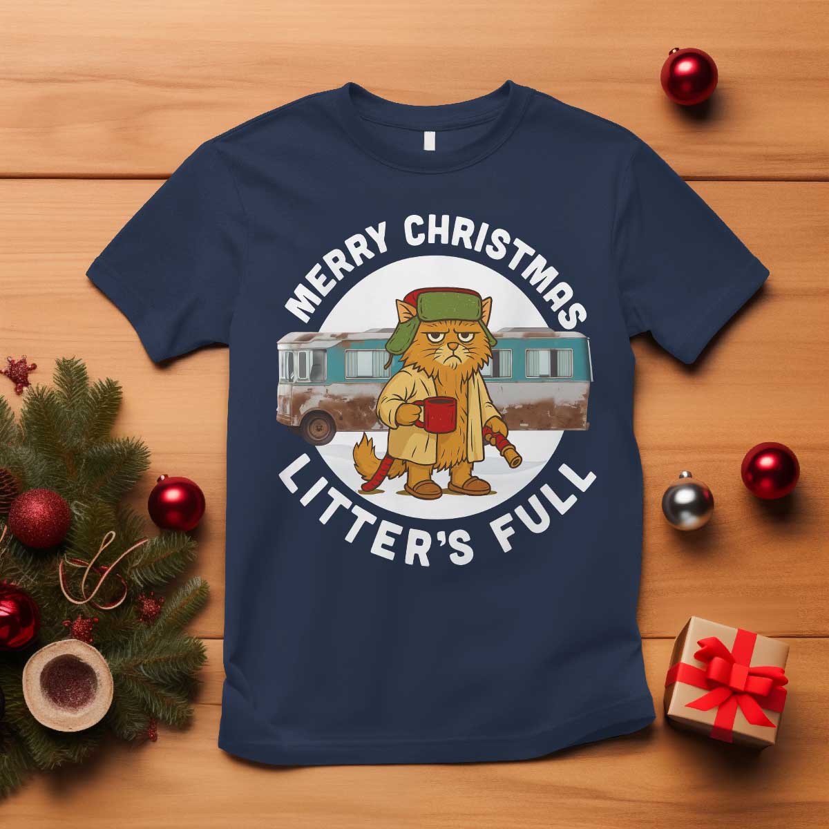 Merry Christmas Litters Full T Shirt Funny Christmas Vacation Cat TS10 Navy Print Your Wear