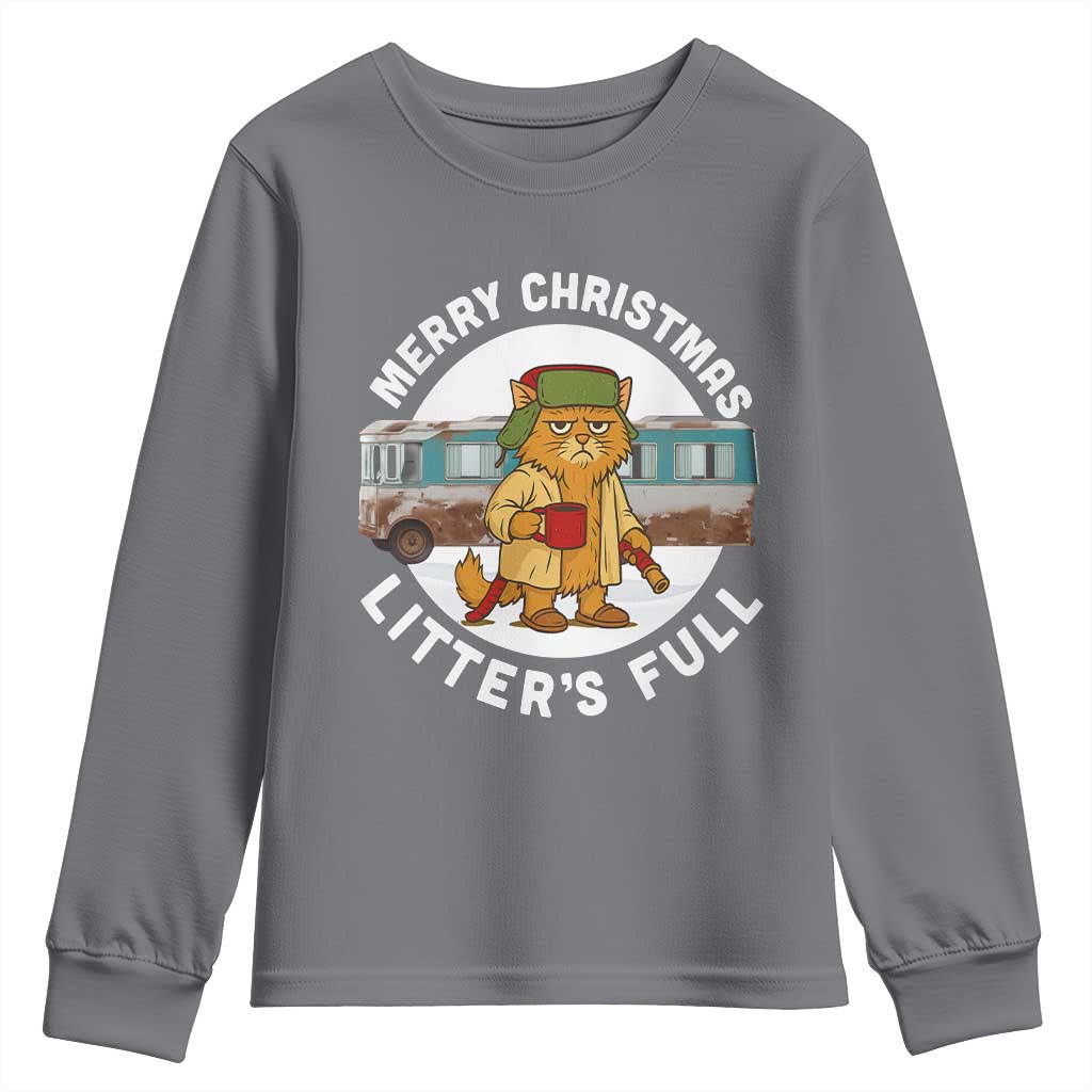 Merry Christmas Litters Full Youth Sweatshirt Funny Christmas Vacation Cat TS10 Charcoal Print Your Wear