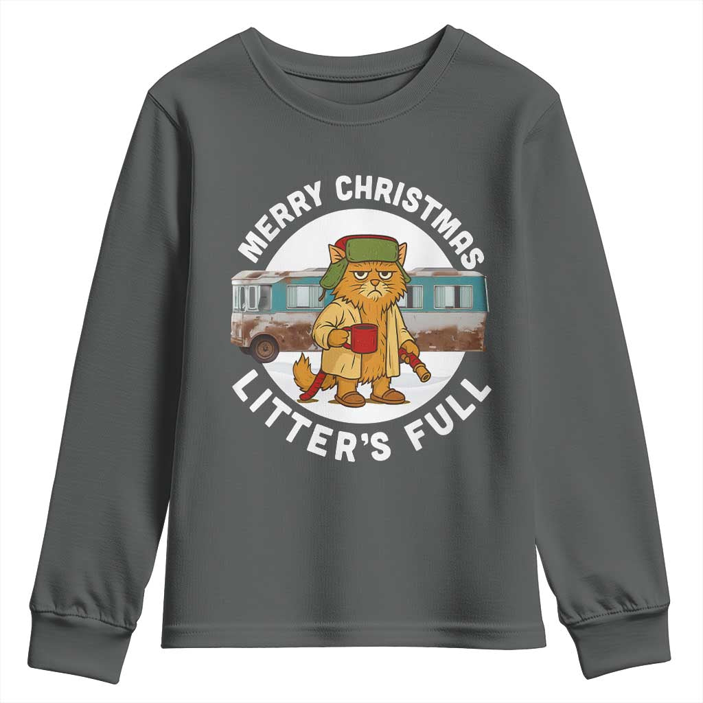 Merry Christmas Litters Full Youth Sweatshirt Funny Christmas Vacation Cat TS10 Dark Heather Print Your Wear