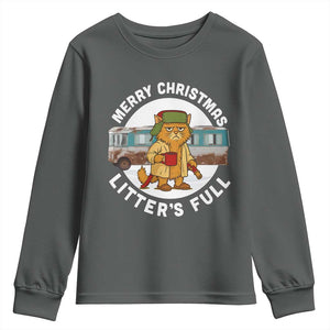 Merry Christmas Litters Full Youth Sweatshirt Funny Christmas Vacation Cat TS10 Dark Heather Print Your Wear