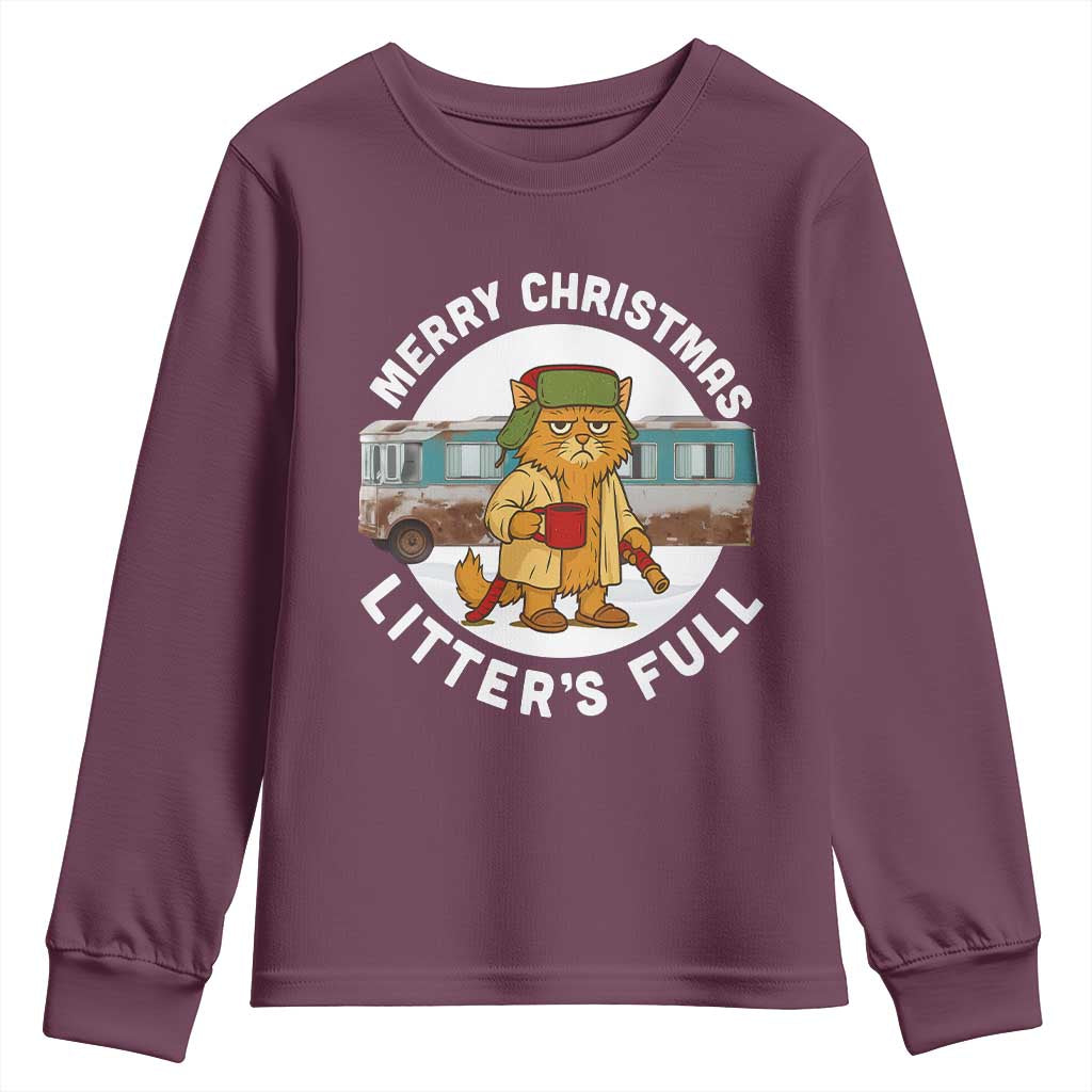 Merry Christmas Litters Full Youth Sweatshirt Funny Christmas Vacation Cat TS10 Maroon Print Your Wear