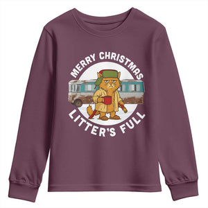 Merry Christmas Litters Full Youth Sweatshirt Funny Christmas Vacation Cat TS10 Maroon Print Your Wear