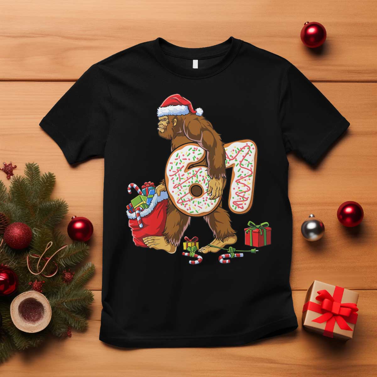 Christmas Bigfoot 67 Meme T Shirt Funny Six Seven Gen Alpha Slang Sasquatch TS10 Black Print Your Wear