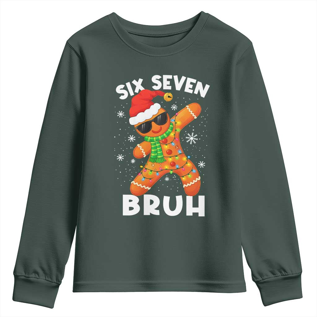 67 Christmas Six Seven Bruh Gingerbread Youth Sweatshirt Funny Six Seven Meme Boys TS10 Dark Forest Green Print Your Wear