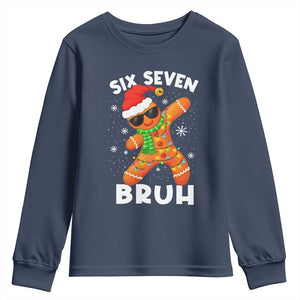 67 Christmas Six Seven Bruh Gingerbread Youth Sweatshirt Funny Six Seven Meme Boys TS10 Navy Print Your Wear