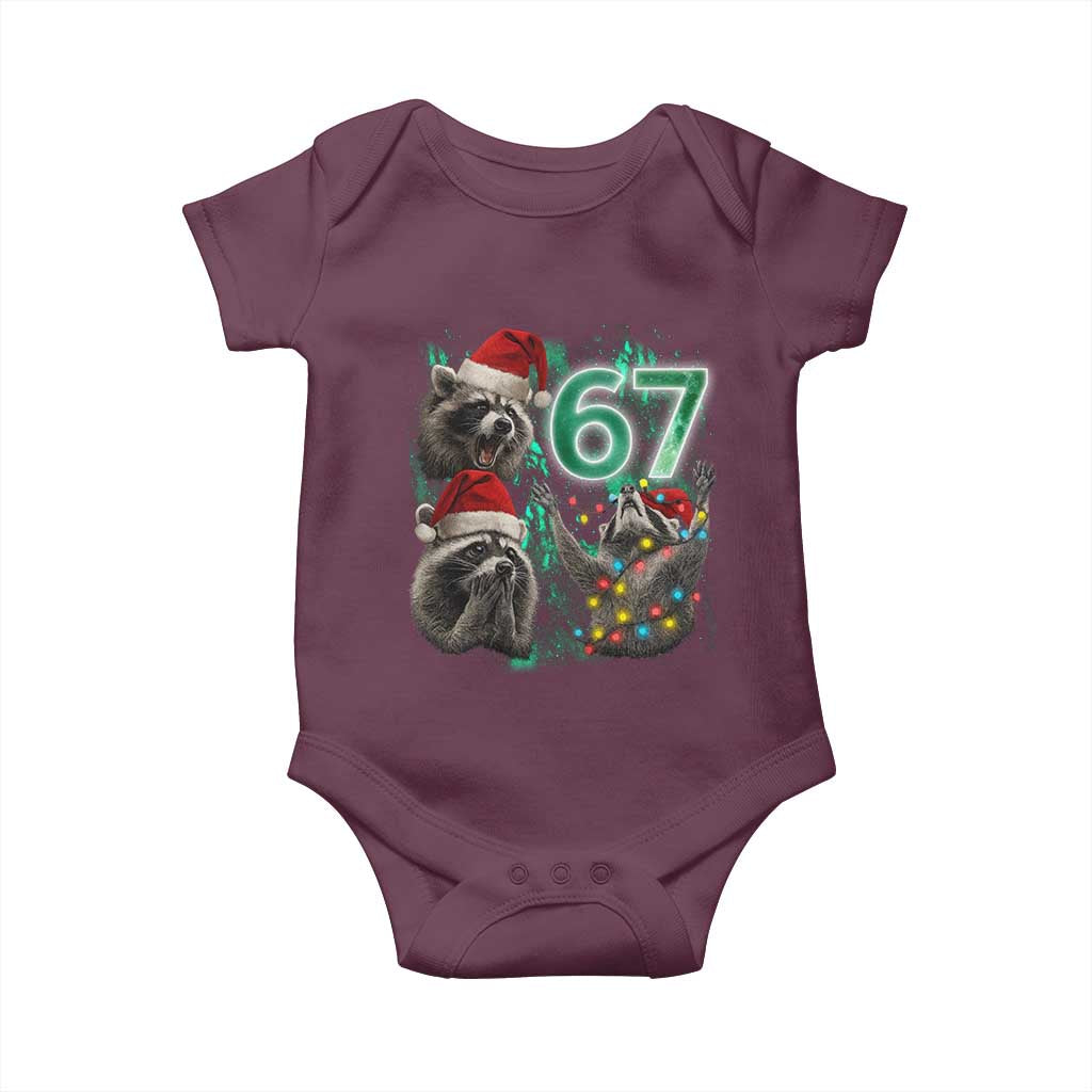 Funny Christmas 67 Meme Racoon Baby Onesie Howling at The Moon TS10 Maroon Print Your Wear