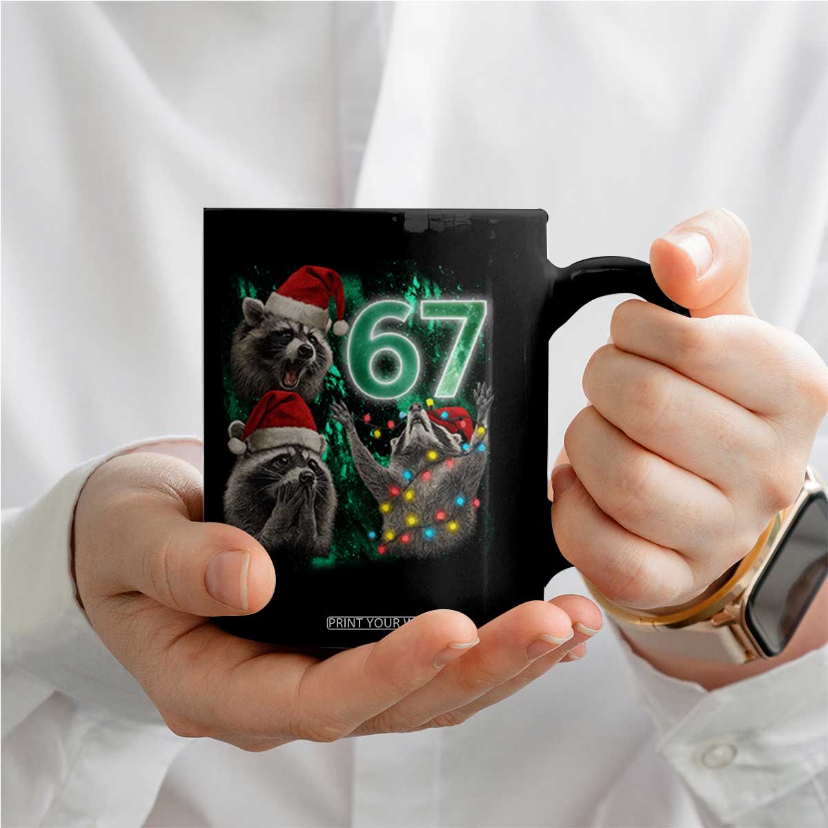 Funny Christmas 67 Meme Racoon Coffee Mug Howling at The Moon TS10 Print Your Wear