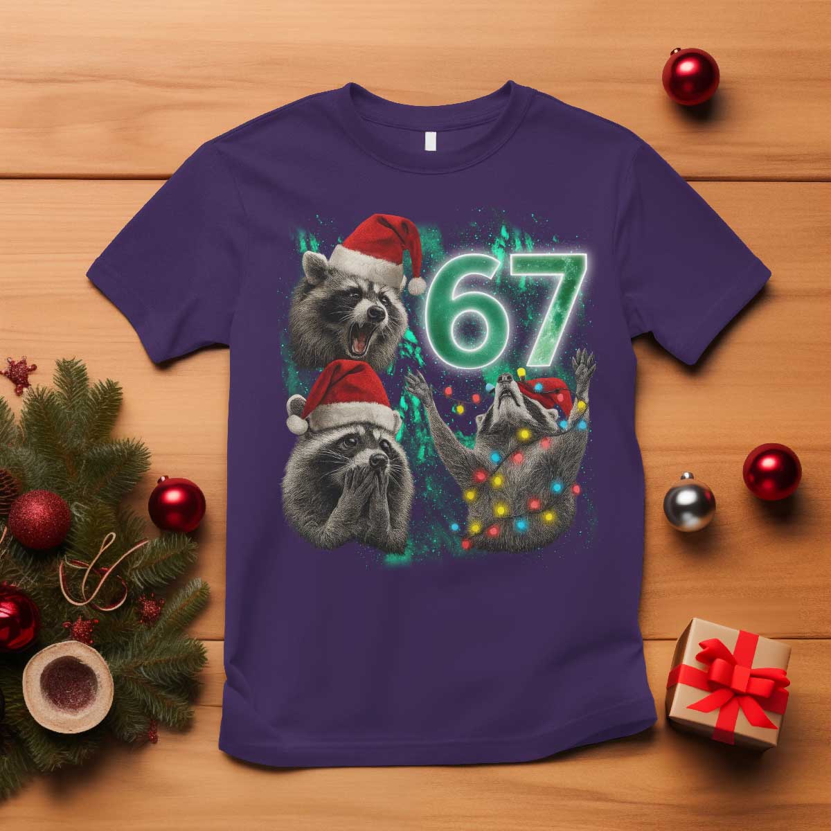 Funny Christmas 67 Meme Racoon T Shirt Howling at The Moon TS10 Purple Print Your Wear