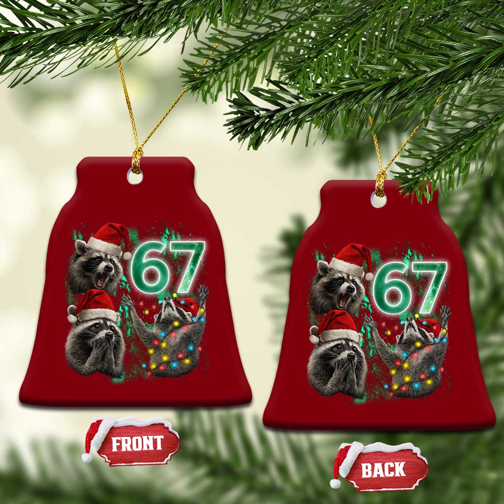 Funny Christmas 67 Meme Racoon Ceramic Ornament Howling at The Moon TS10 Print Your Wear