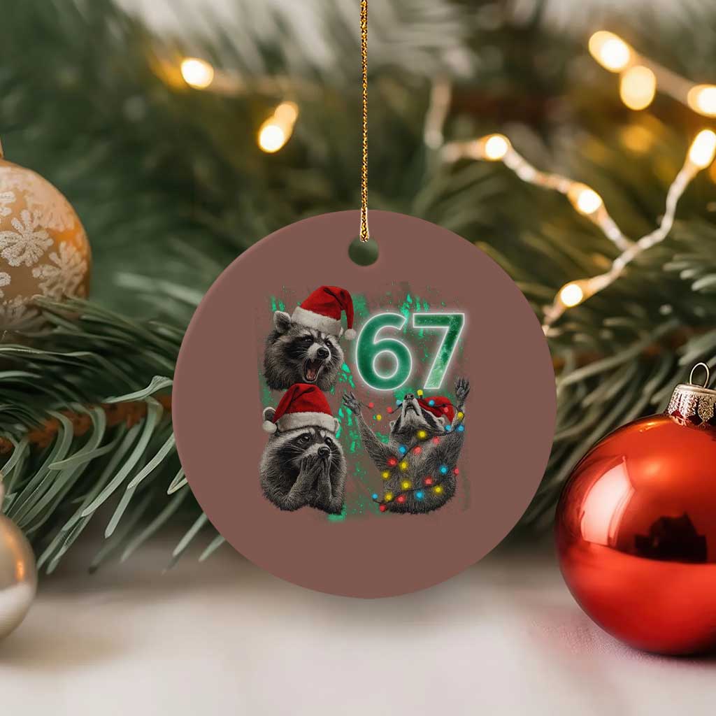 Funny Christmas 67 Meme Racoon Ceramic Ornament Howling at The Moon TS10 1pc Mocha Print Your Wear