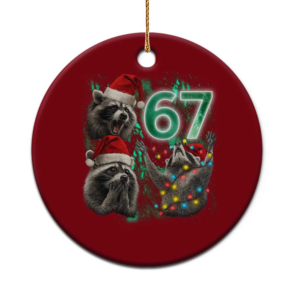 Funny Christmas 67 Meme Racoon Ceramic Ornament Howling at The Moon TS10 1pc Red Print Your Wear