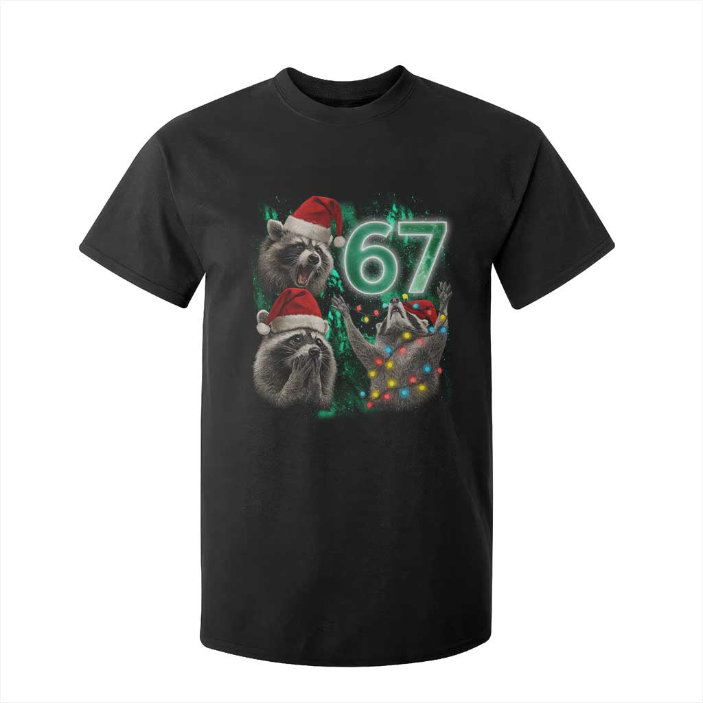 Funny Christmas 67 Meme Racoon T Shirt For Kid Howling at The Moon TS10 Black Print Your Wear