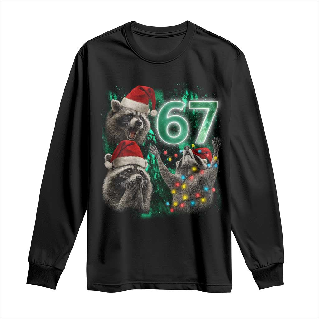 Funny Christmas 67 Meme Racoon Long Sleeve Shirt Howling at The Moon TS10 Black Print Your Wear
