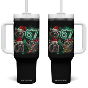 Funny Christmas 67 Meme Racoon Tumbler With Handle Howling at The Moon TS10 One Size: 40 oz Black Print Your Wear