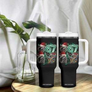 Funny Christmas 67 Meme Racoon Tumbler With Handle Howling at The Moon TS10 Print Your Wear