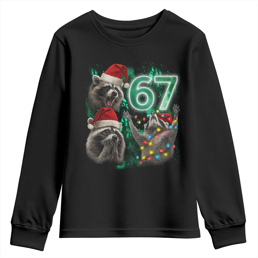 Funny Christmas 67 Meme Racoon Youth Sweatshirt Howling at The Moon TS10 Black Print Your Wear