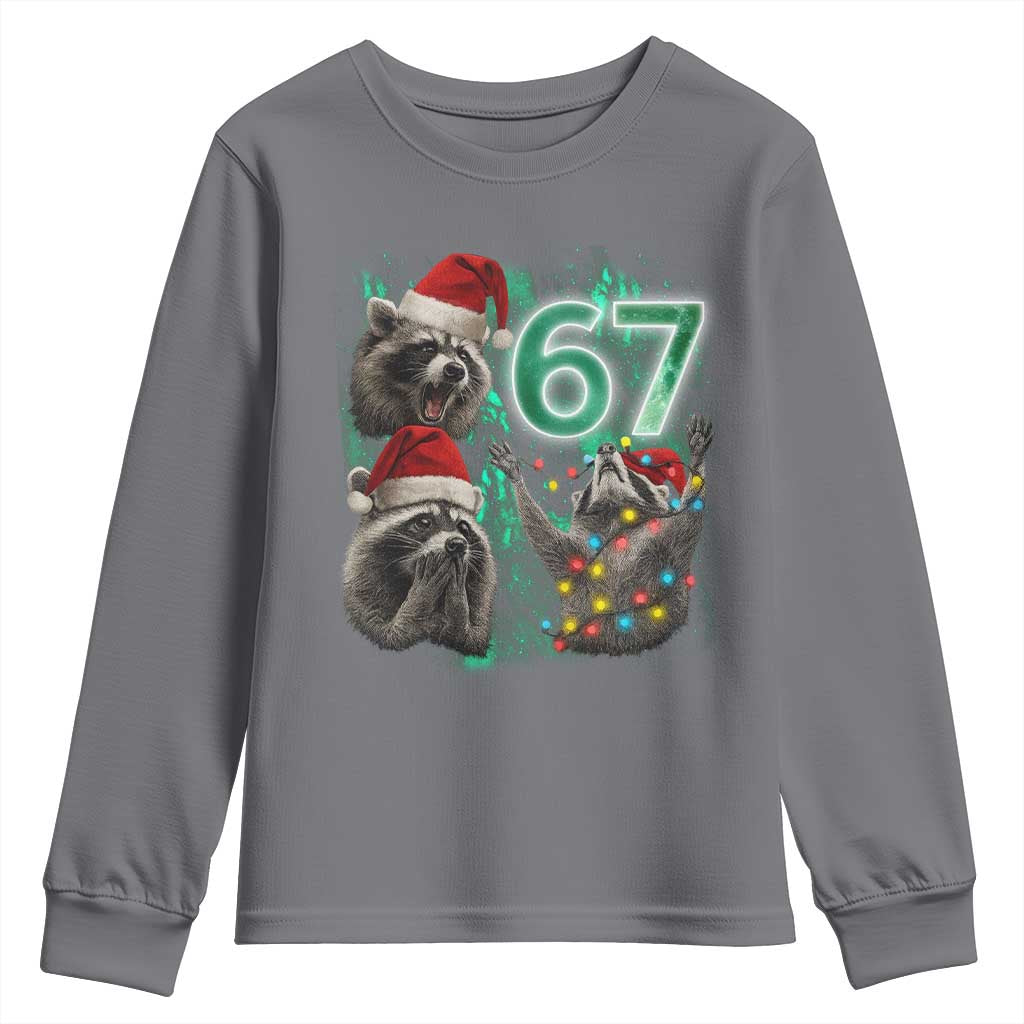 Funny Christmas 67 Meme Racoon Youth Sweatshirt Howling at The Moon TS10 Charcoal Print Your Wear