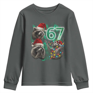Funny Christmas 67 Meme Racoon Youth Sweatshirt Howling at The Moon TS10 Dark Heather Print Your Wear
