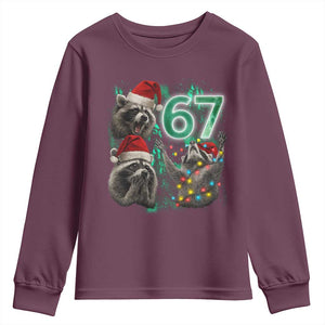 Funny Christmas 67 Meme Racoon Youth Sweatshirt Howling at The Moon TS10 Maroon Print Your Wear