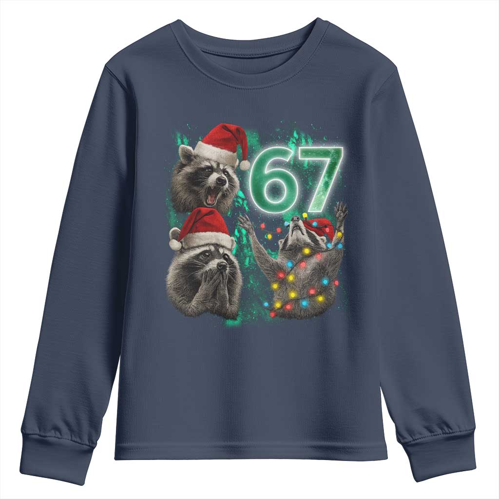Funny Christmas 67 Meme Racoon Youth Sweatshirt Howling at The Moon TS10 Navy Print Your Wear