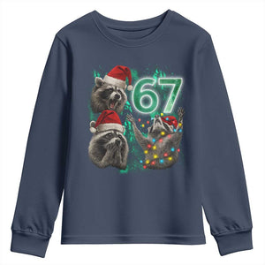 Funny Christmas 67 Meme Racoon Youth Sweatshirt Howling at The Moon TS10 Navy Print Your Wear